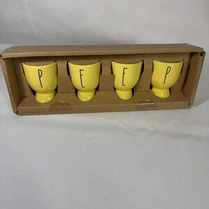 Rae Dunn "PEEP" yellow ceramic egg cups from the Artisan Collection by Magenta